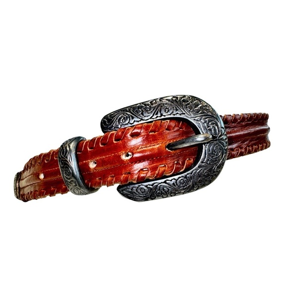 Jennifer Graham Western-Style Brown Leather Belt with Silver Buckle. 31” - Picture 8 of 9